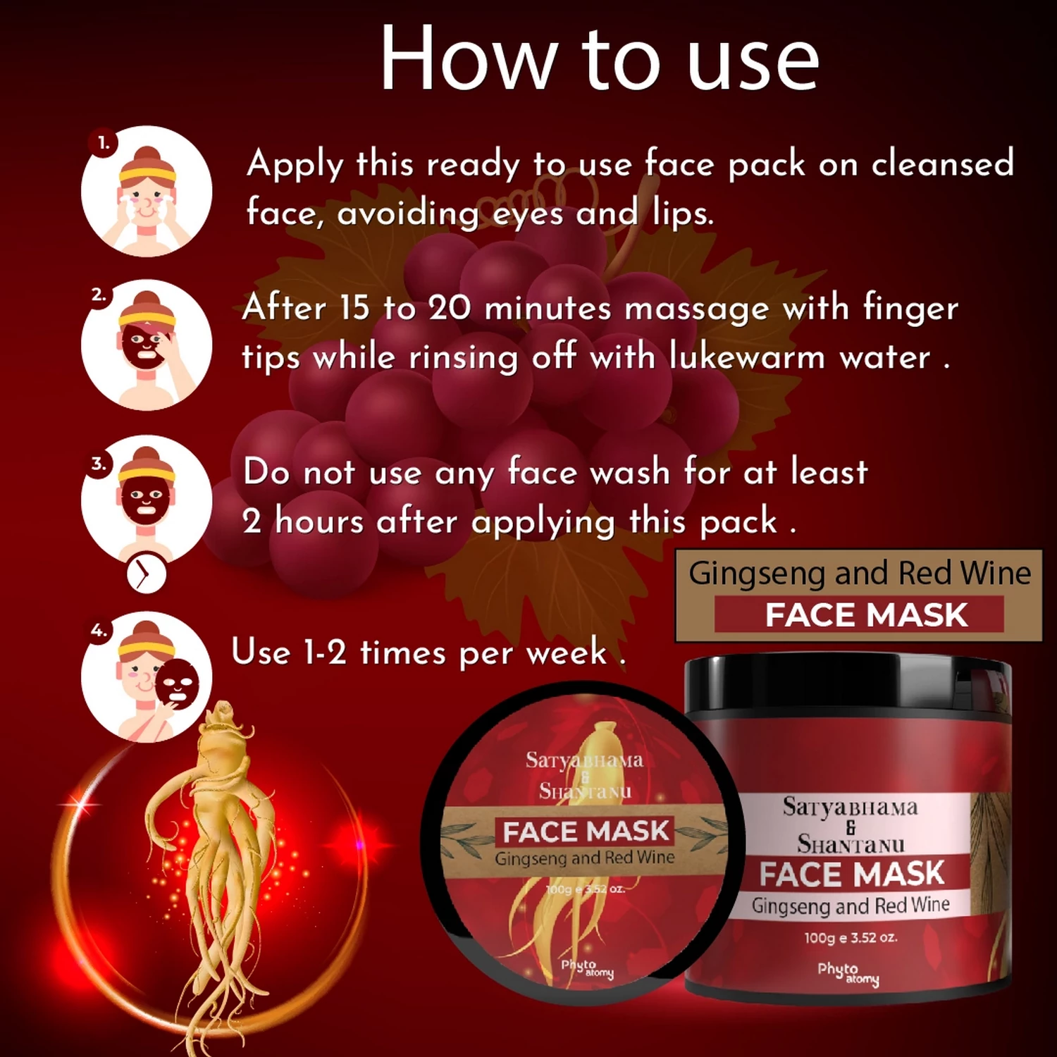 RBV B2B Gingseng and Red Wine Face Mask (100g)-24 Pcs.